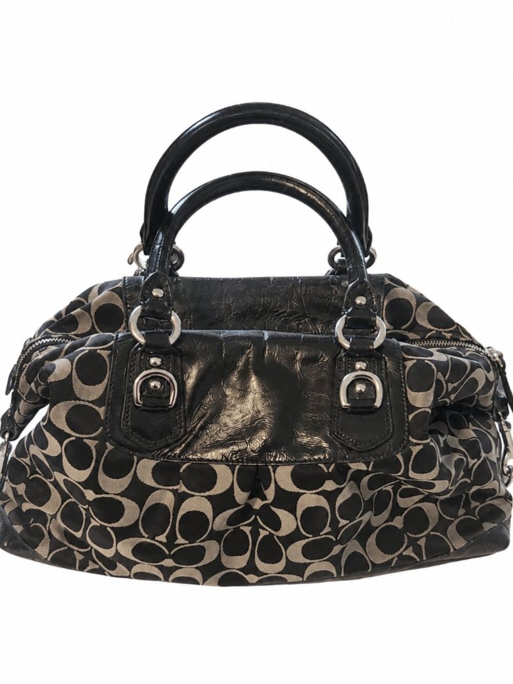 Coach Black Signature Jacquard Patent Leather Satchel Y2K - Picture 2 of 3